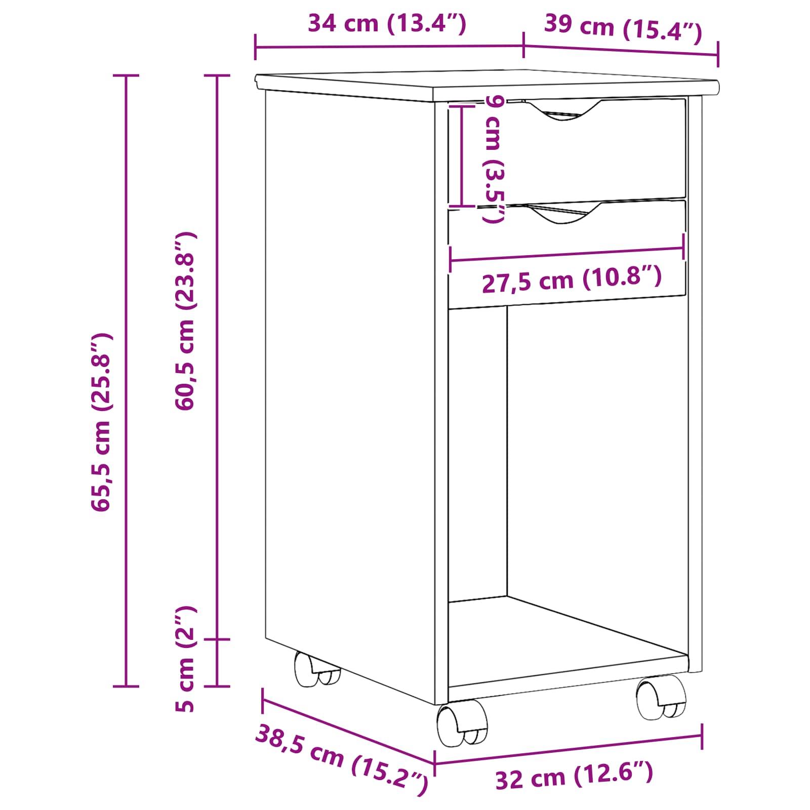 Rollschrank Honigbraun 34 x 39 x 65,5 cm Massives Kiefernholz