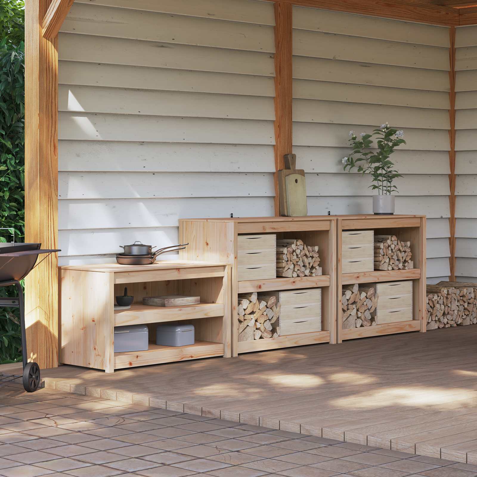 Outdoor-Küchenschrank mit Regal MEPPEL 3 Stück Natur Douglasie