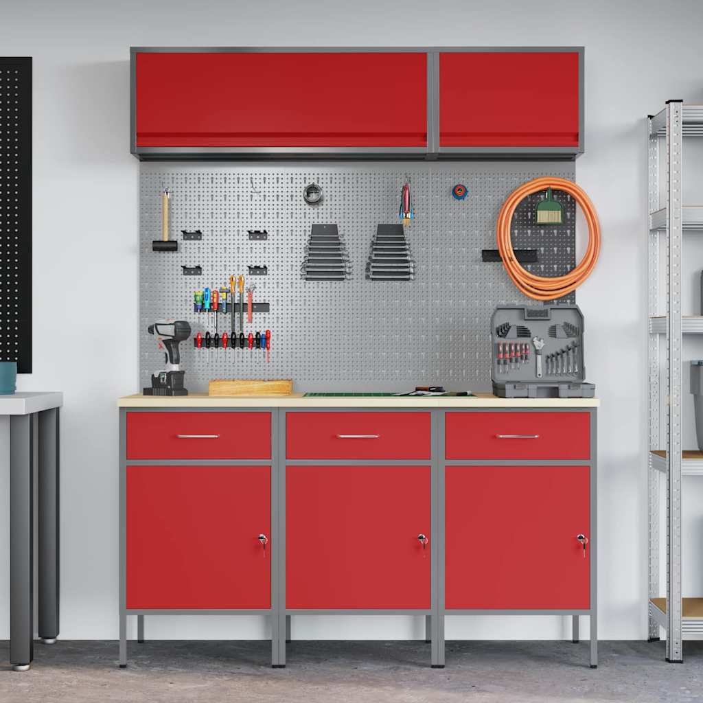 Arbeitsschrankset mit Schubladen mit Regal 8 pcs Grau