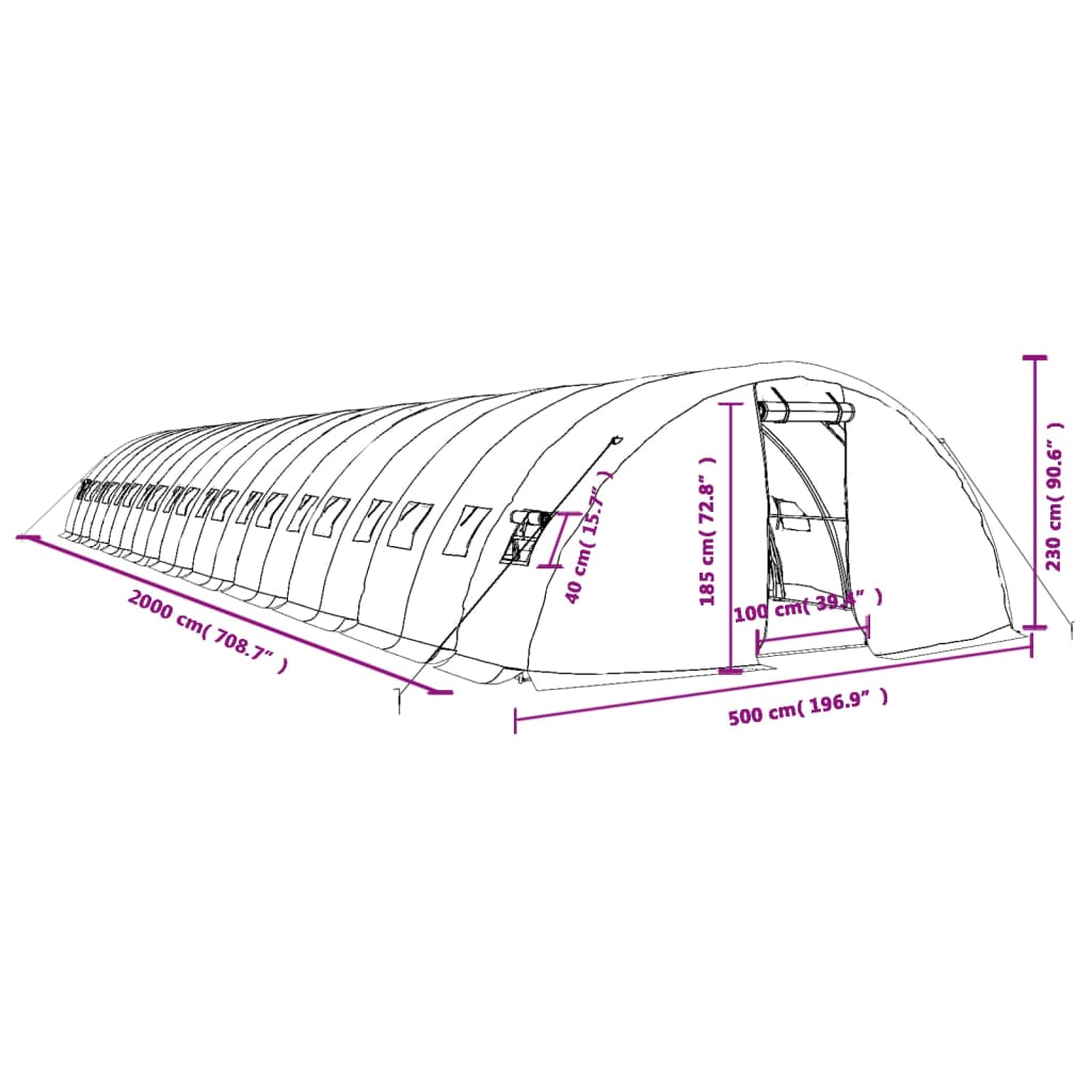 Gewächshaus mit Stahlrahmen Weiß 40 m² 8x5x2,3 m