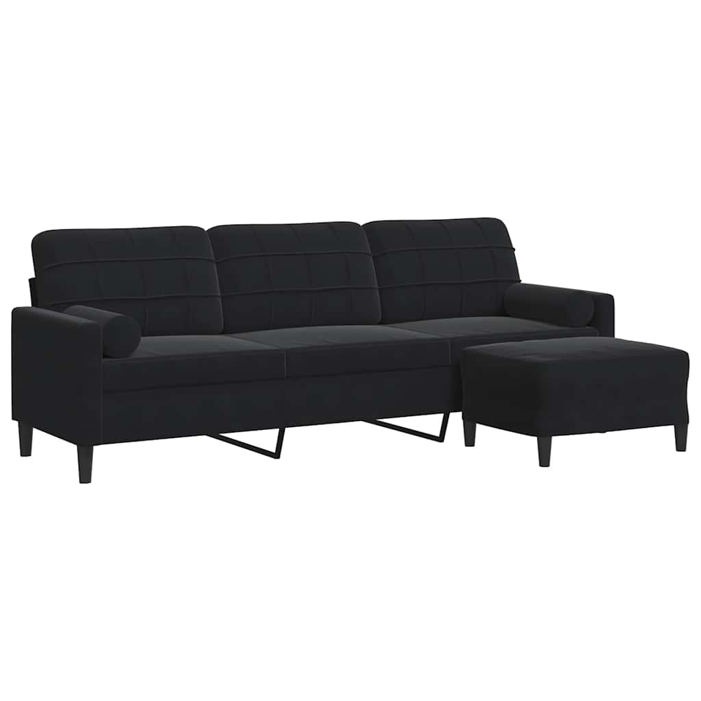 3-Sitzer-Sofa mit Hocker Hellgrau 180 cm Samt