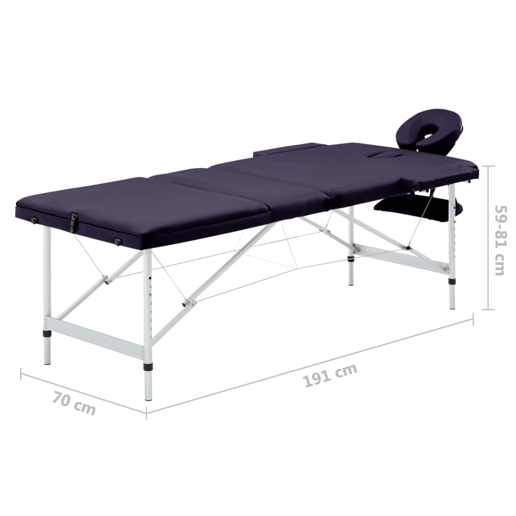 Massagetisch Klappbar 3 Zonen Aluminium Dunkellila