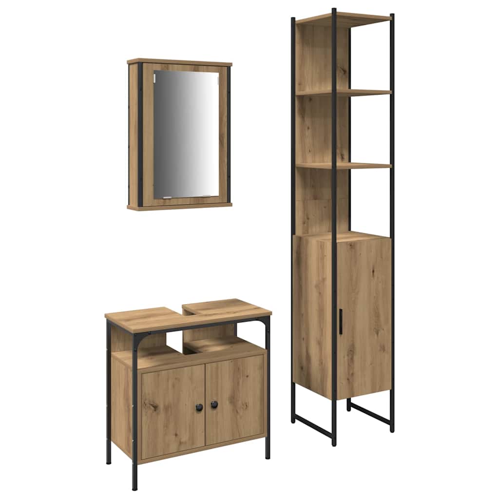 3-tlg. Badmöbel-Set Räuchereiche Holzwerkstoff