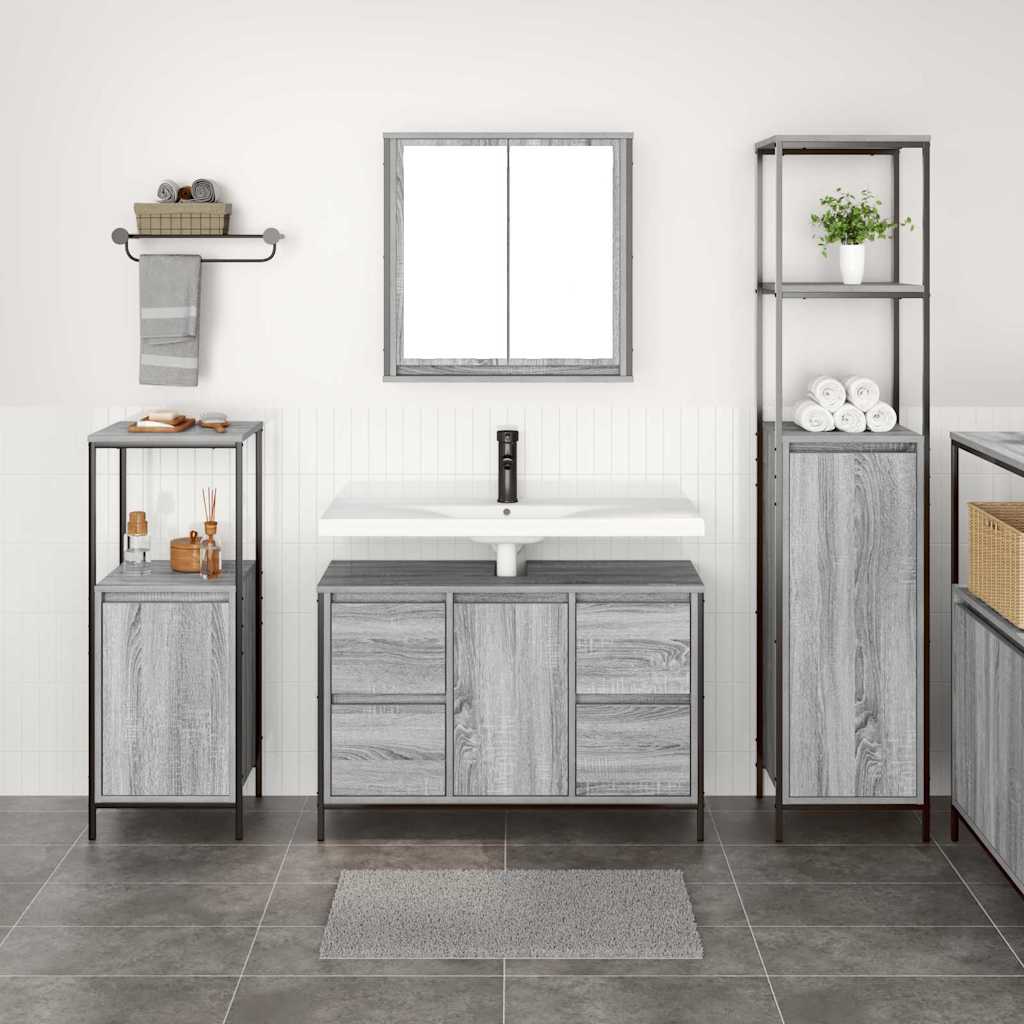 Badezimmermöbel Set mit Schubladen 2 pcs Schwarz Eichen-Optik