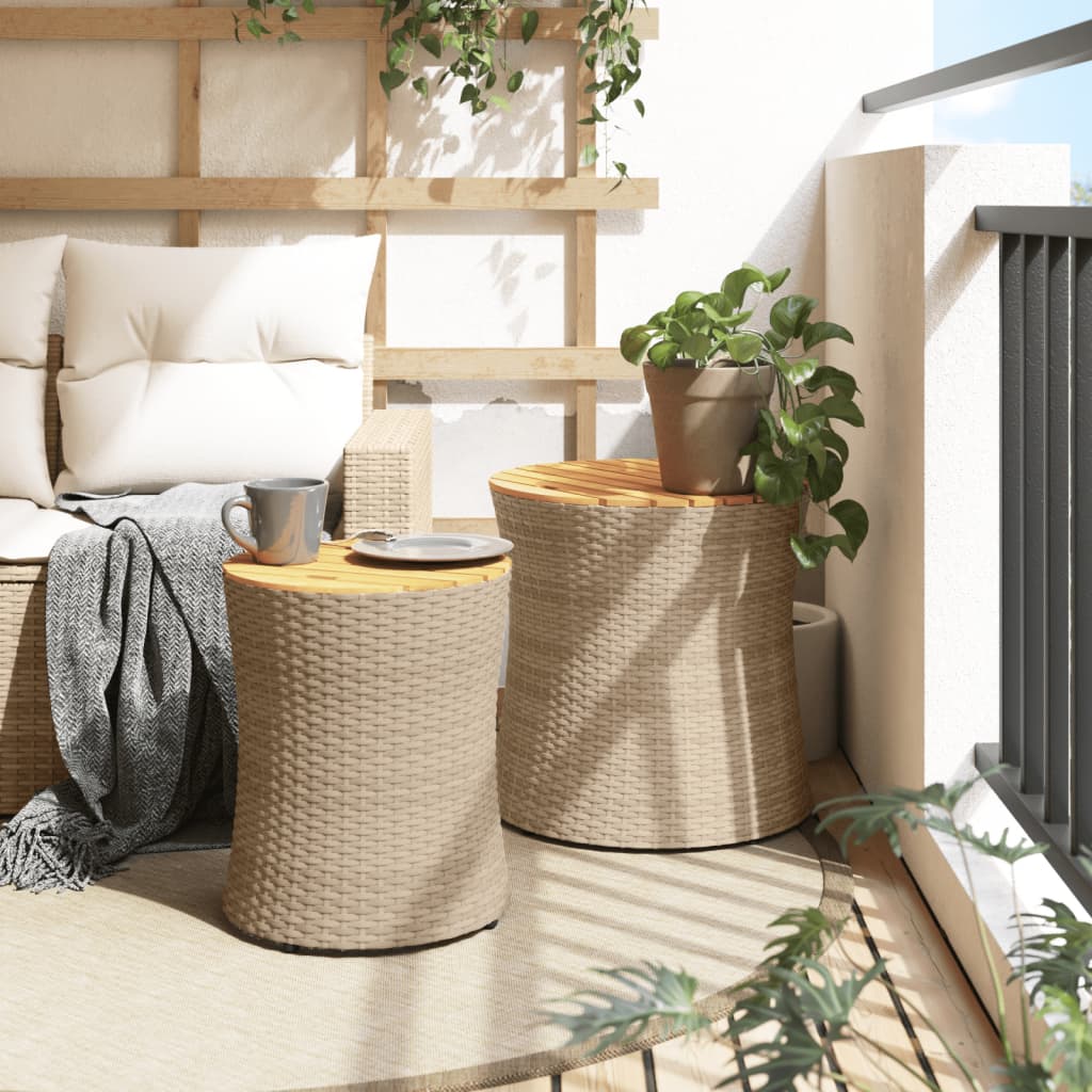 Garten-Beistelltische 2 Stk. mit Holzplatte Schwarz Poly Rattan