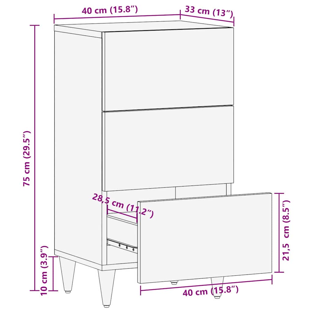 Sideboard Grau und Gold 40 x 33 x 75 cm Massivholz Mango
