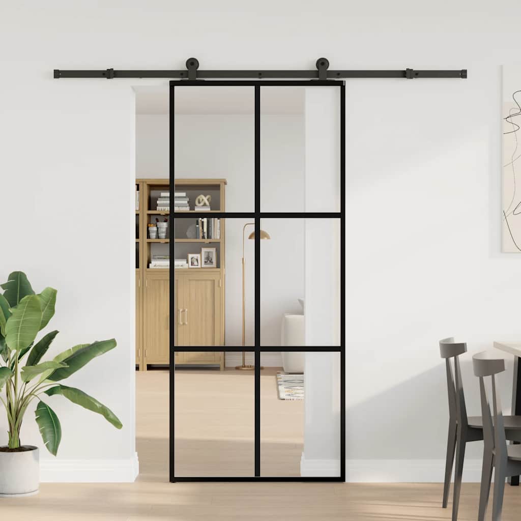 Schiebetür mit Beschlag 76x205 cm ESG-Glas & Aluminium
