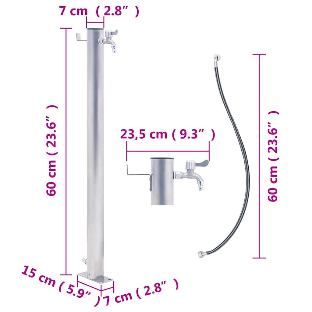 Wassersäule für den Garten 40 cm Edelstahl Quadratisch