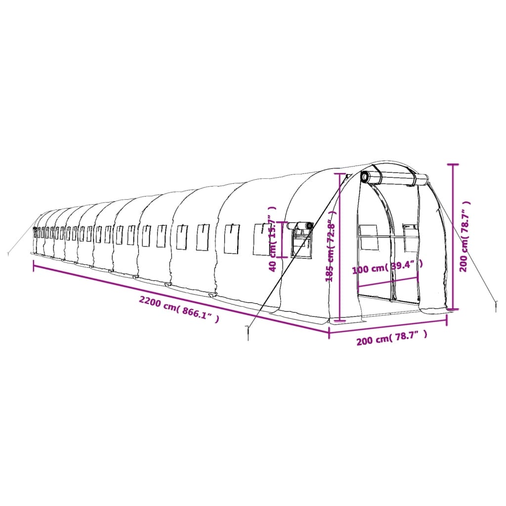Gewächshaus mit Stahlrahmen Weiß 8 m² 4x2x2 m