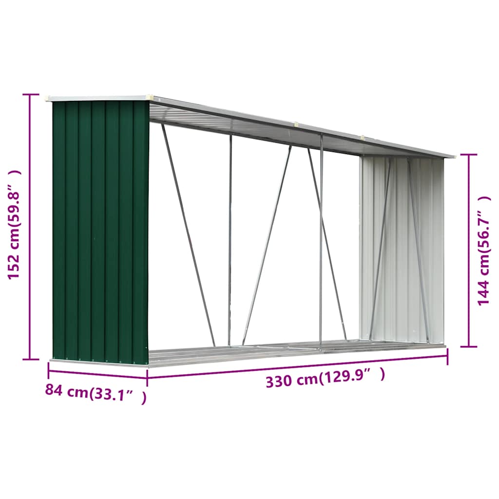 Brennholzlager aus verzinktem Stahl 330x84x152 cm Grau