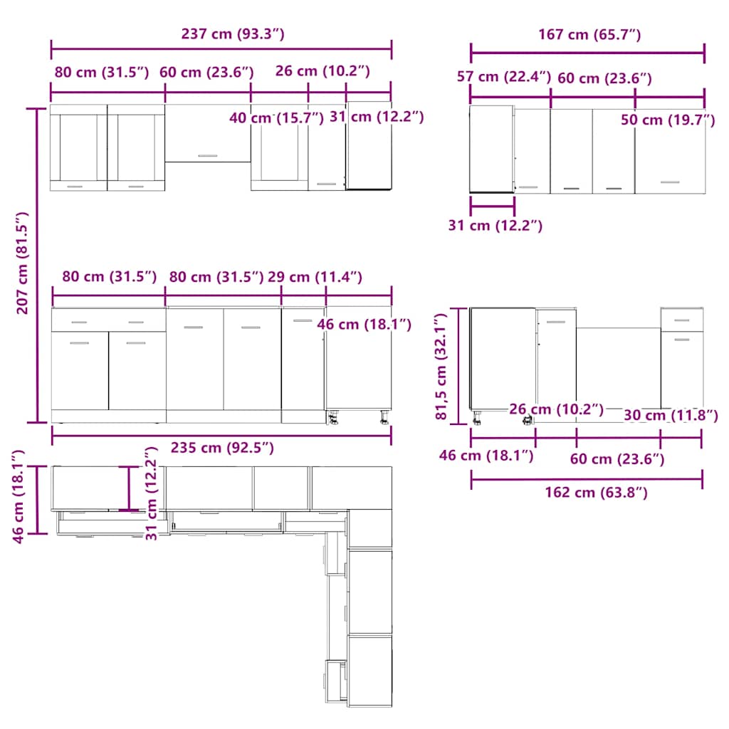 11-tlg. Küchenzeile Lyon Weiß Holzwerkstoff