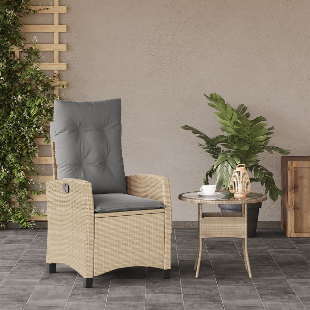 Gartensessel Verstellbar mit Kissen Schwarz Poly Rattan