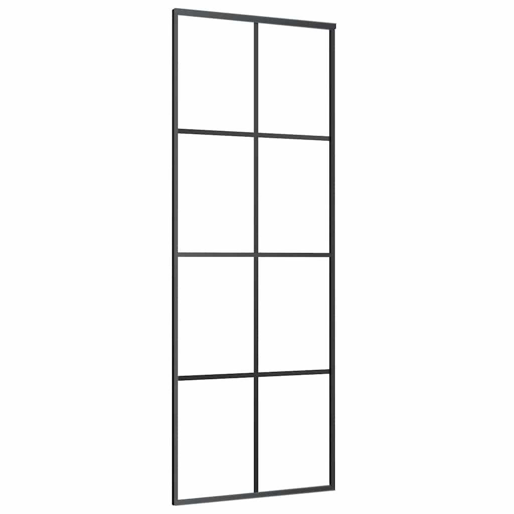 Schiebetür mit Beschlag Schwarz 76x205 cm ESG-Glas