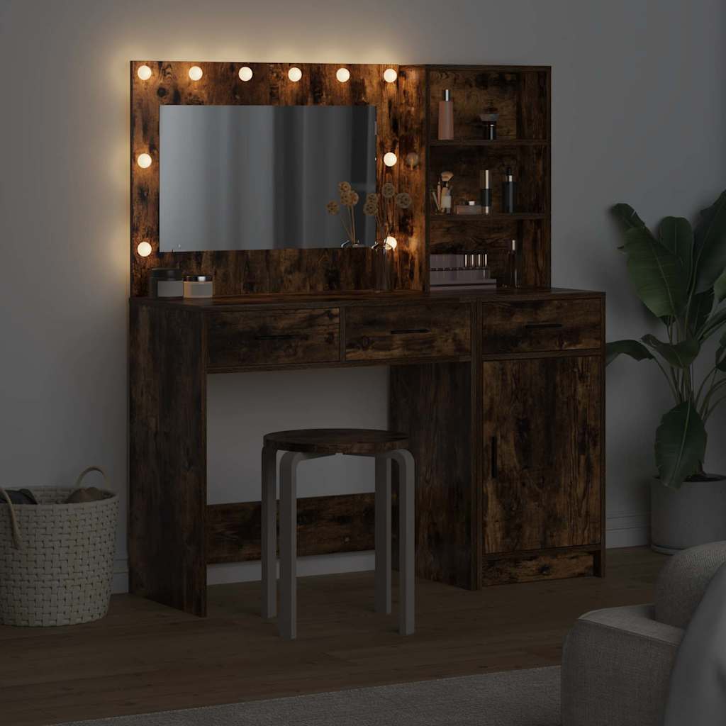 Schminktisch mit Spiegelbeleuchtung 2 pcs Weiß Holzwerkstoff