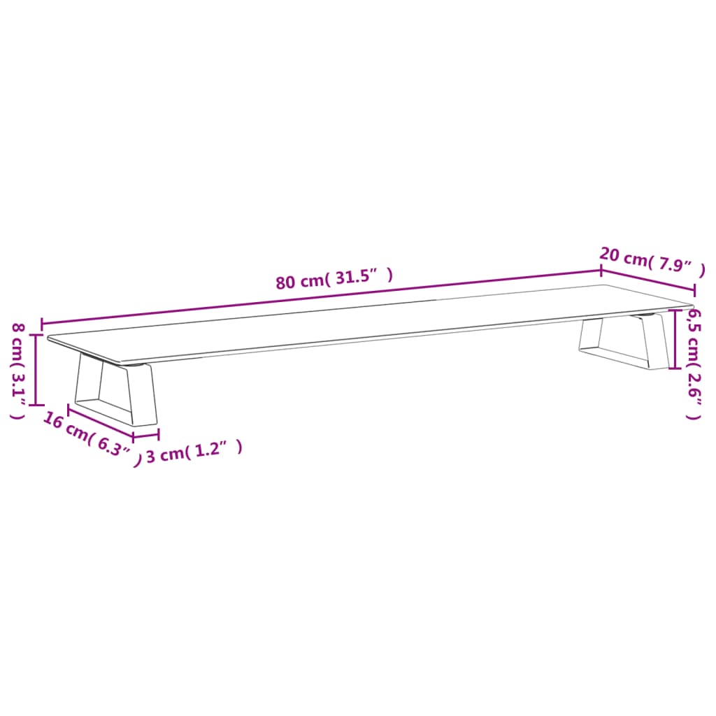 Monitorständer Weiß 60x20x8 cm Hartglas und Metall
