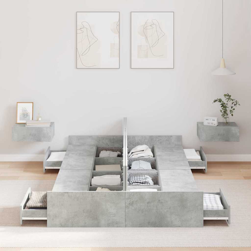 Aufbewahrungsbettgestell Weiß 200 x 200 cm Holzwerkstoff