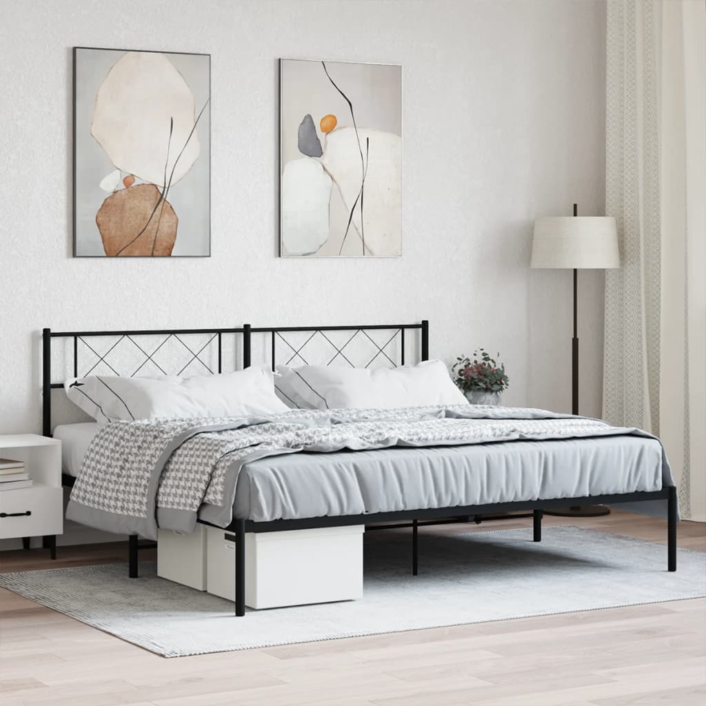 Bettgestell mit Kopfteil Metall Schwarz 100x190 cm