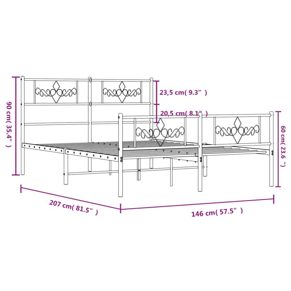 Bettgestell mit Kopfteil Metall Schwarz 100x190 cm
