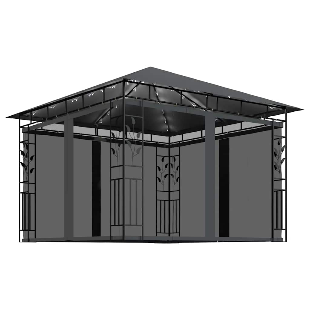 Pavillon mit Moskitonetz & LED-Lichterkette 3x3x2,73m Cremeweiß