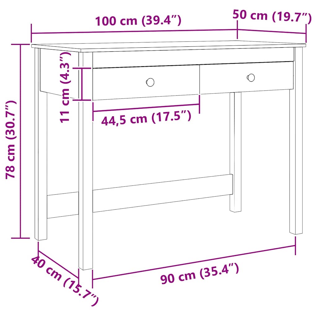 Schreibtisch mit Schubladen 100x50x78 cm Massivholz Kiefer