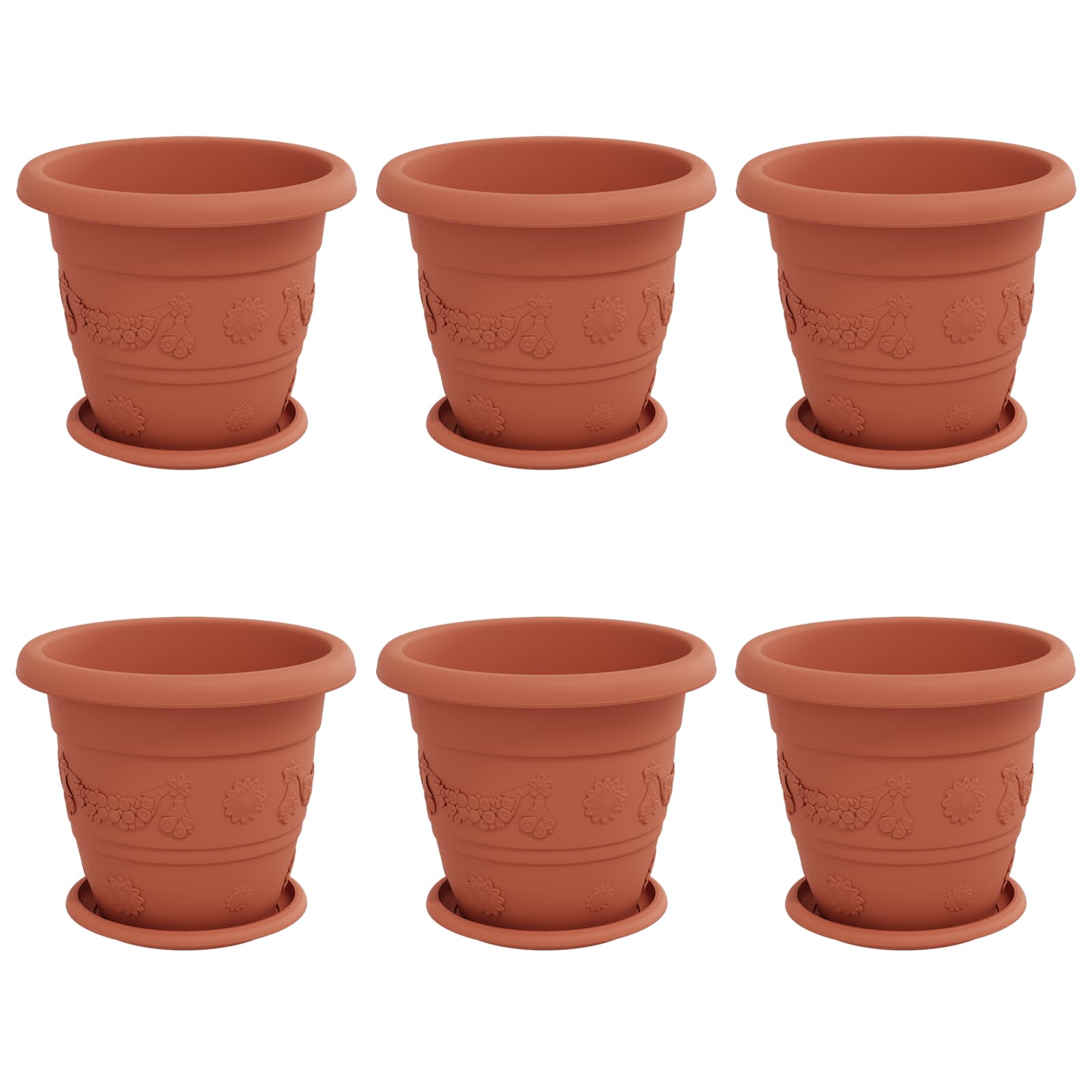 Blumentöpfe 6 pcs Ziegelrot Ø 22 x 18 cm Kunststoff