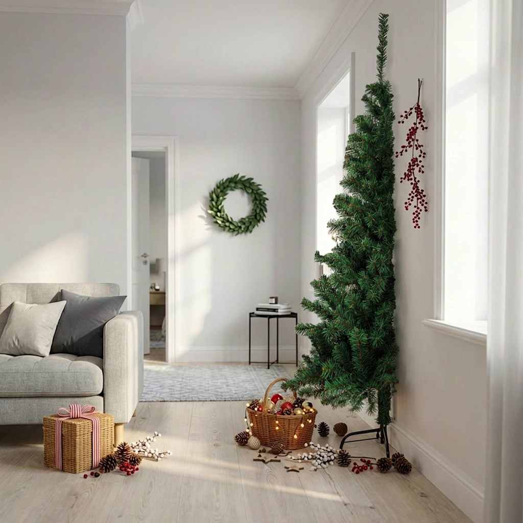 Künstlicher Halb-Weihnachtsbaum mit Ständer Grün 150 cm PVC