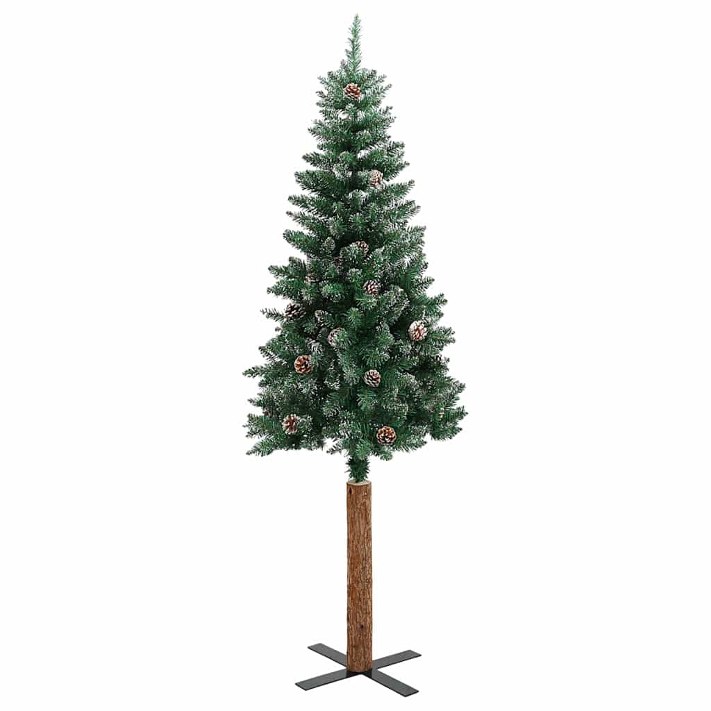 Weihnachtsbaum Schlank mit Echtholz und Zapfen Grün 150 cm PVC