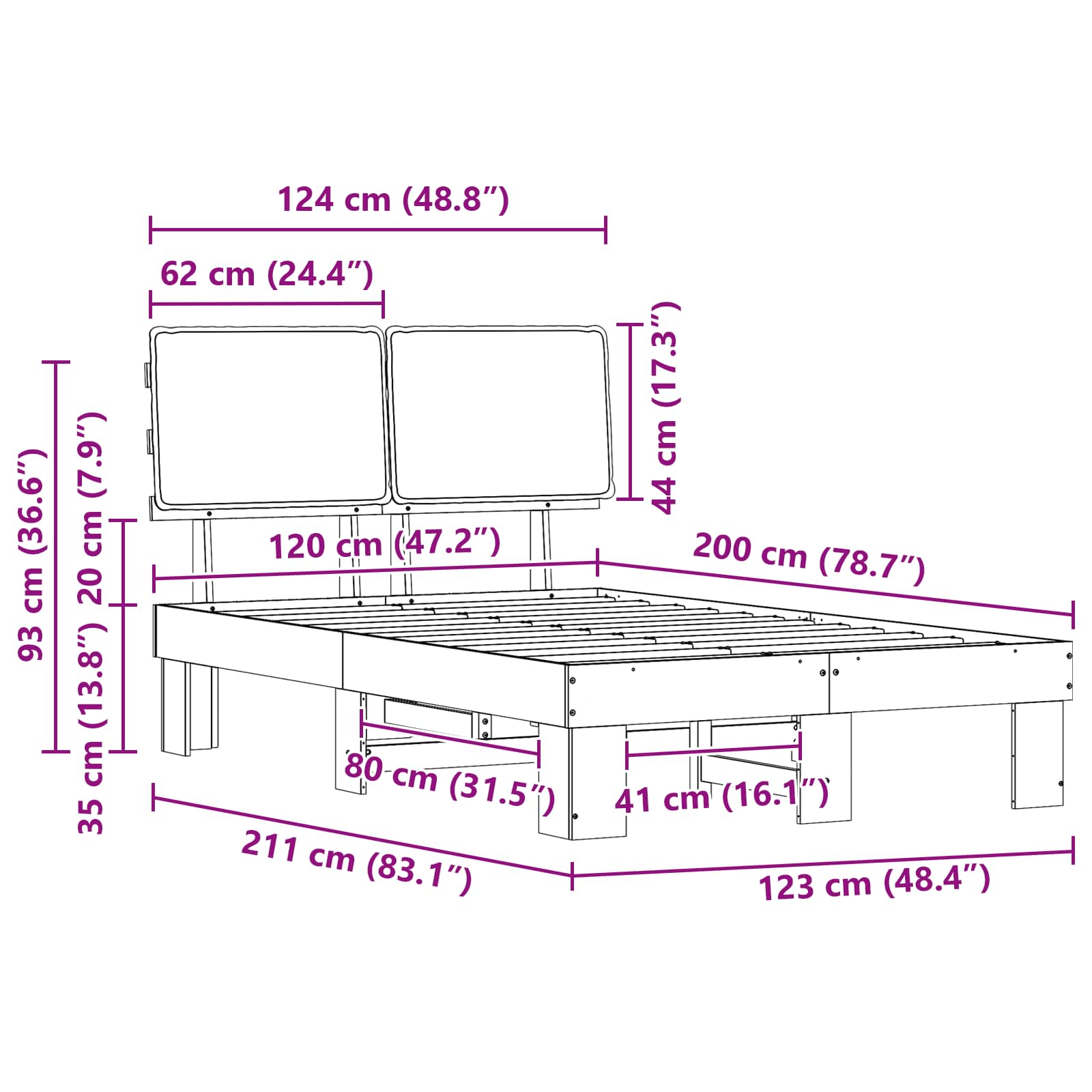 Bettgestell mit gepolstertem Kopfteil Hellgrau 200 x 200 cm