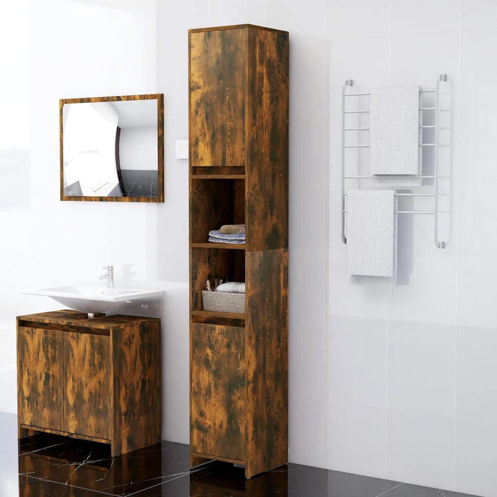 Badezimmerschrank Weiß 30x30x183,5 cm Holzwerkstoff