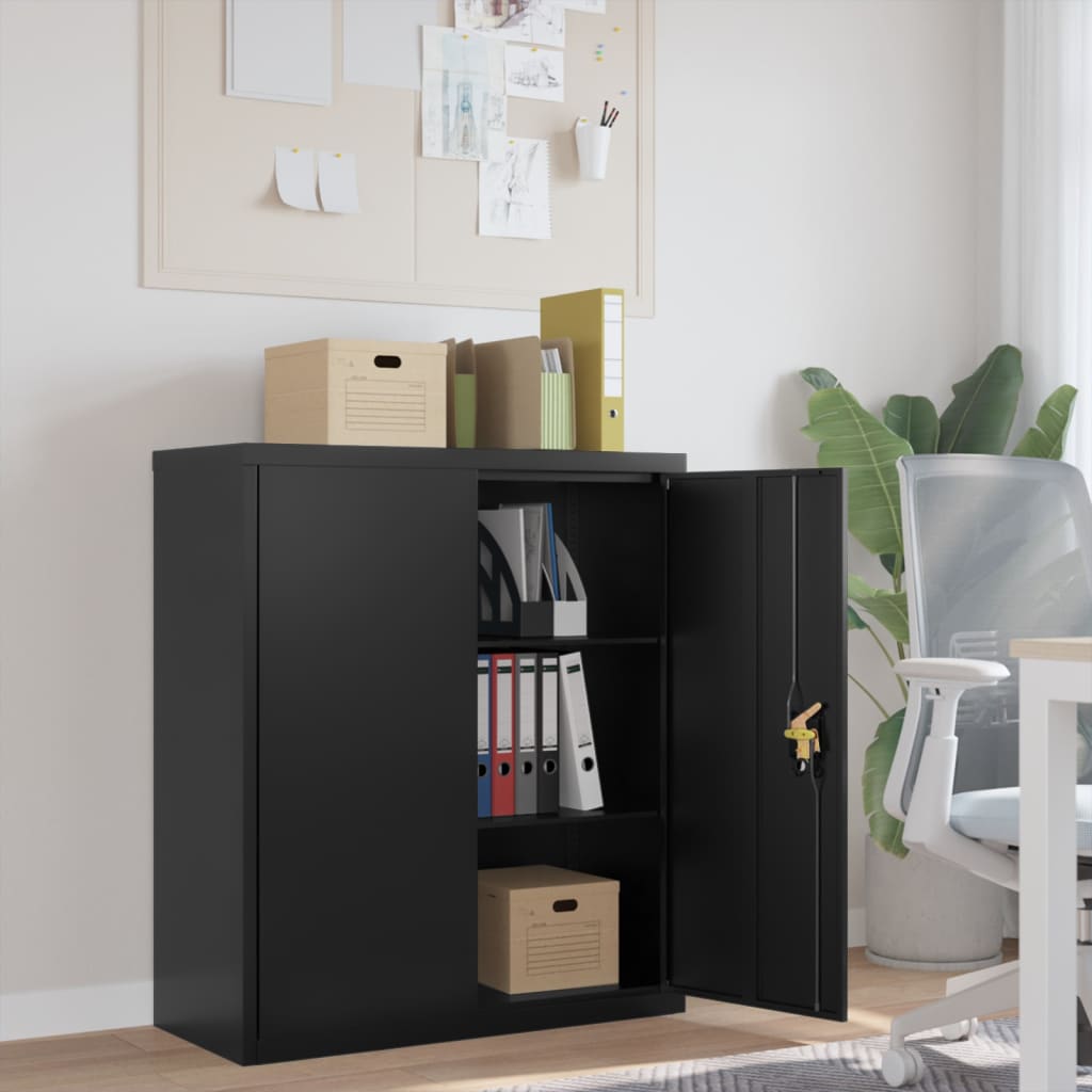 Aktenschrank mit 2 Türen Grau 90 cm Stahl
