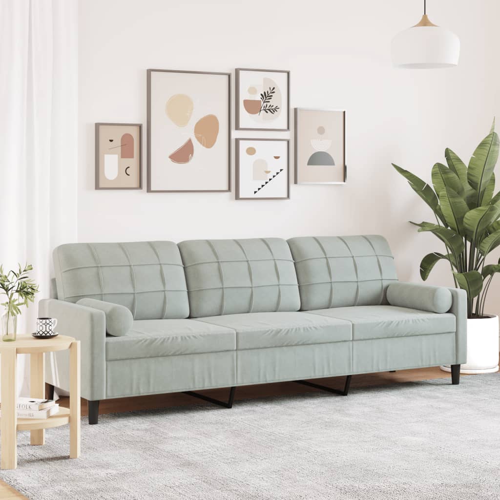 2-Sitzer-Sofa mit Zierkissen Hellgrau 120 cm Samt