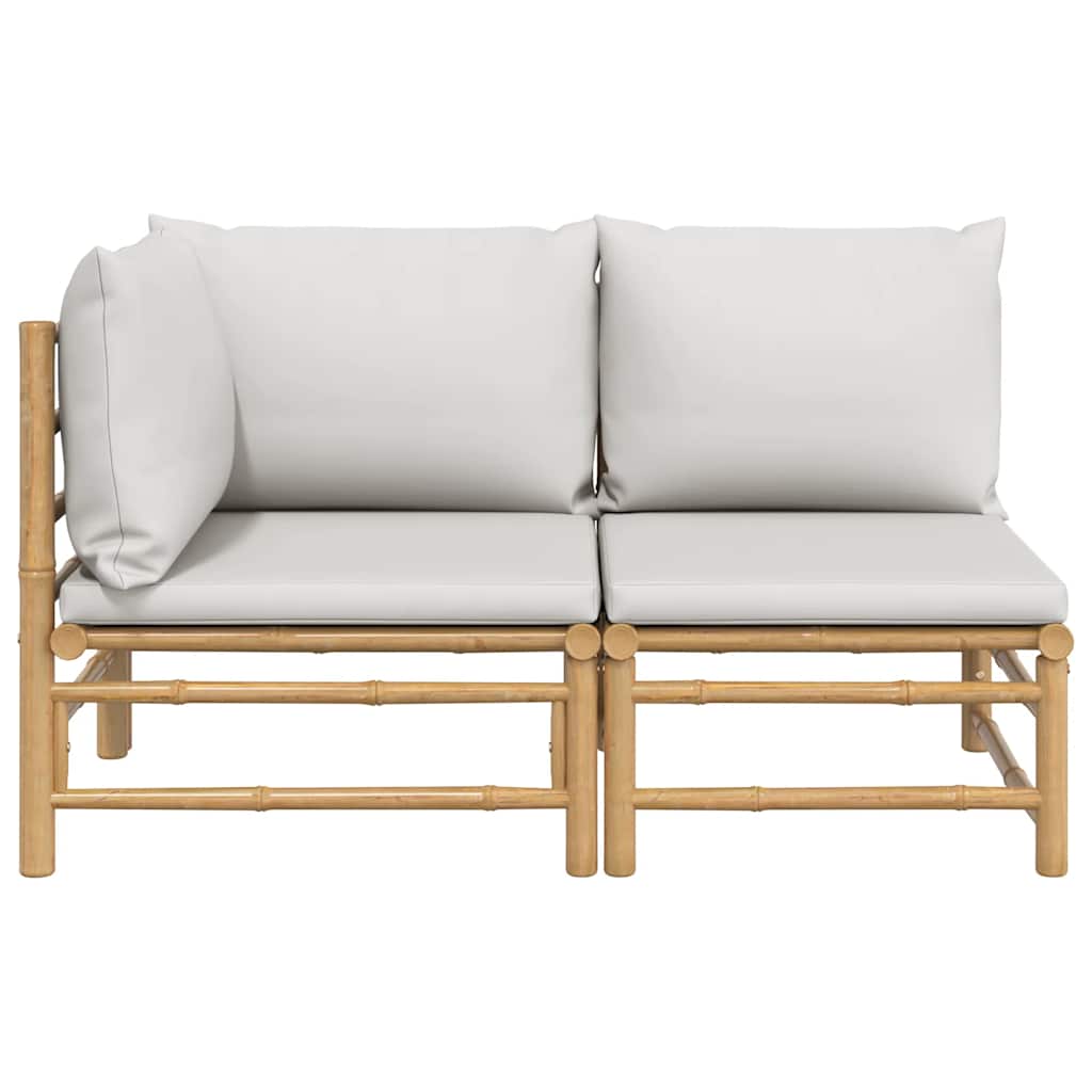 3-tlg. Garten-Lounge-Set mit Hellgrauen Kissen Bambus