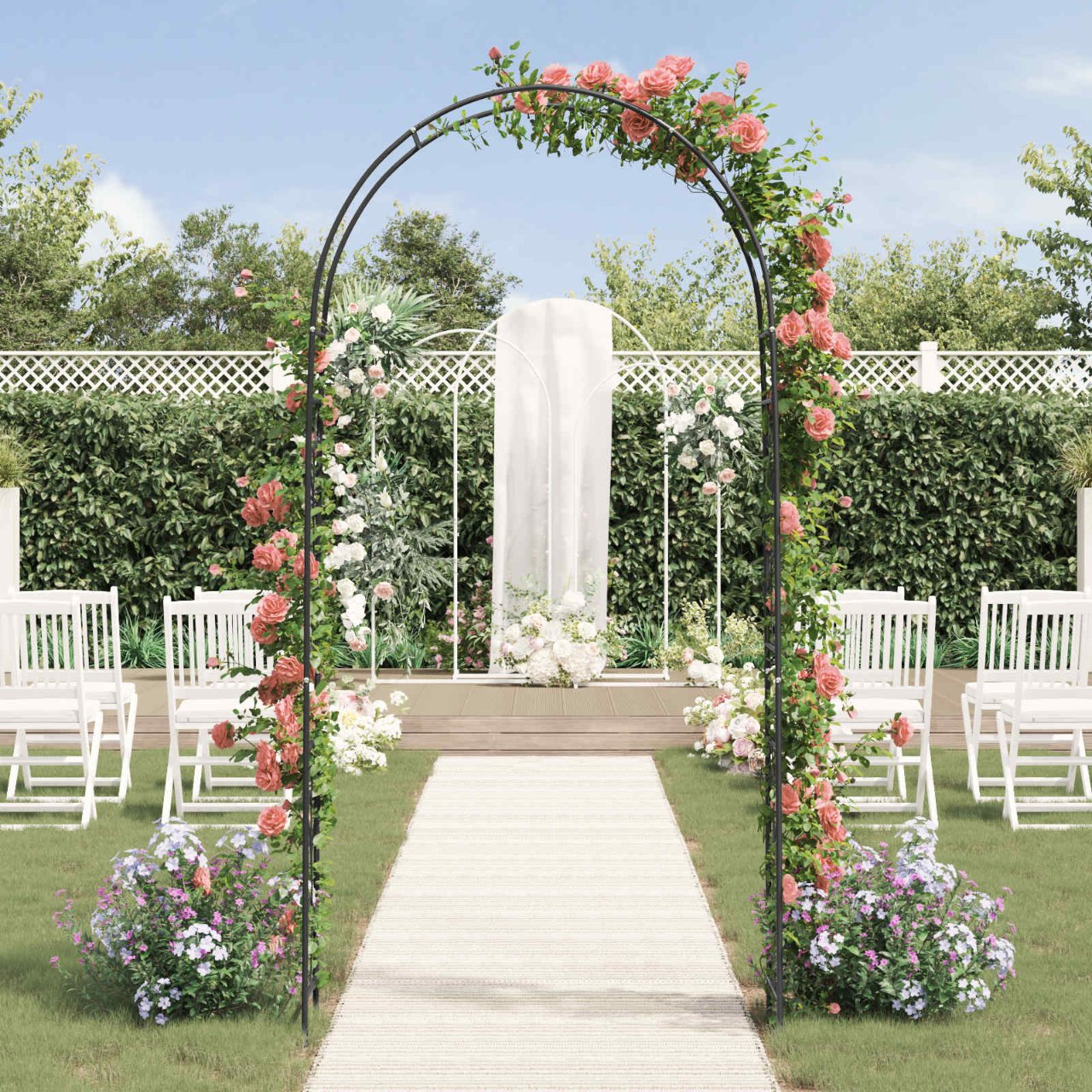 Gartenbogen Floral Schwarz 115 x 37 x 231 cm
