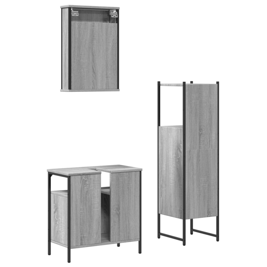 3-tlg. Badmöbel-Set Räuchereiche Holzwerkstoff