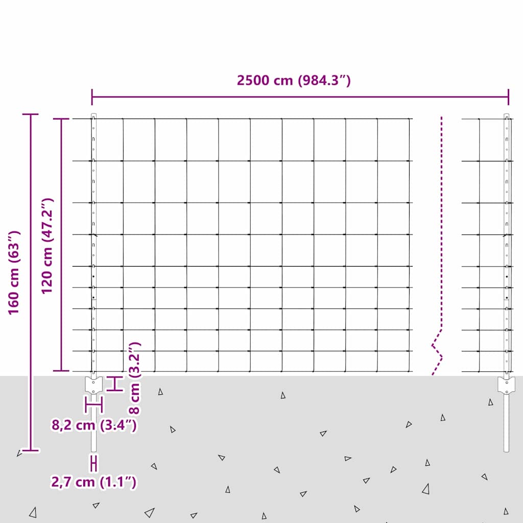 Außen Wildzaun mit Pfosten 25 x 0,8 m Feuerverzinkter Stahl