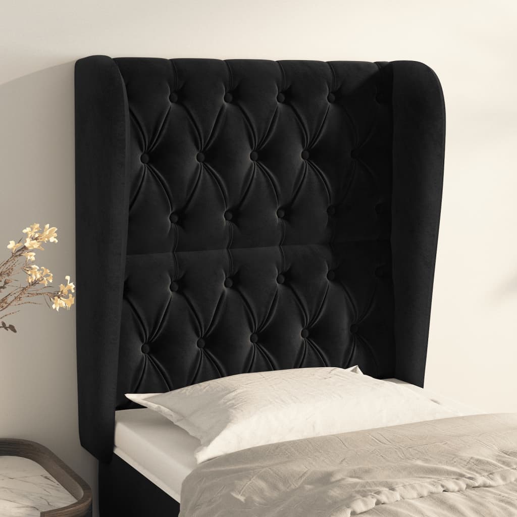 Kopfteil mit Ohren Dunkelblau 93x23x78/88 cm Samt