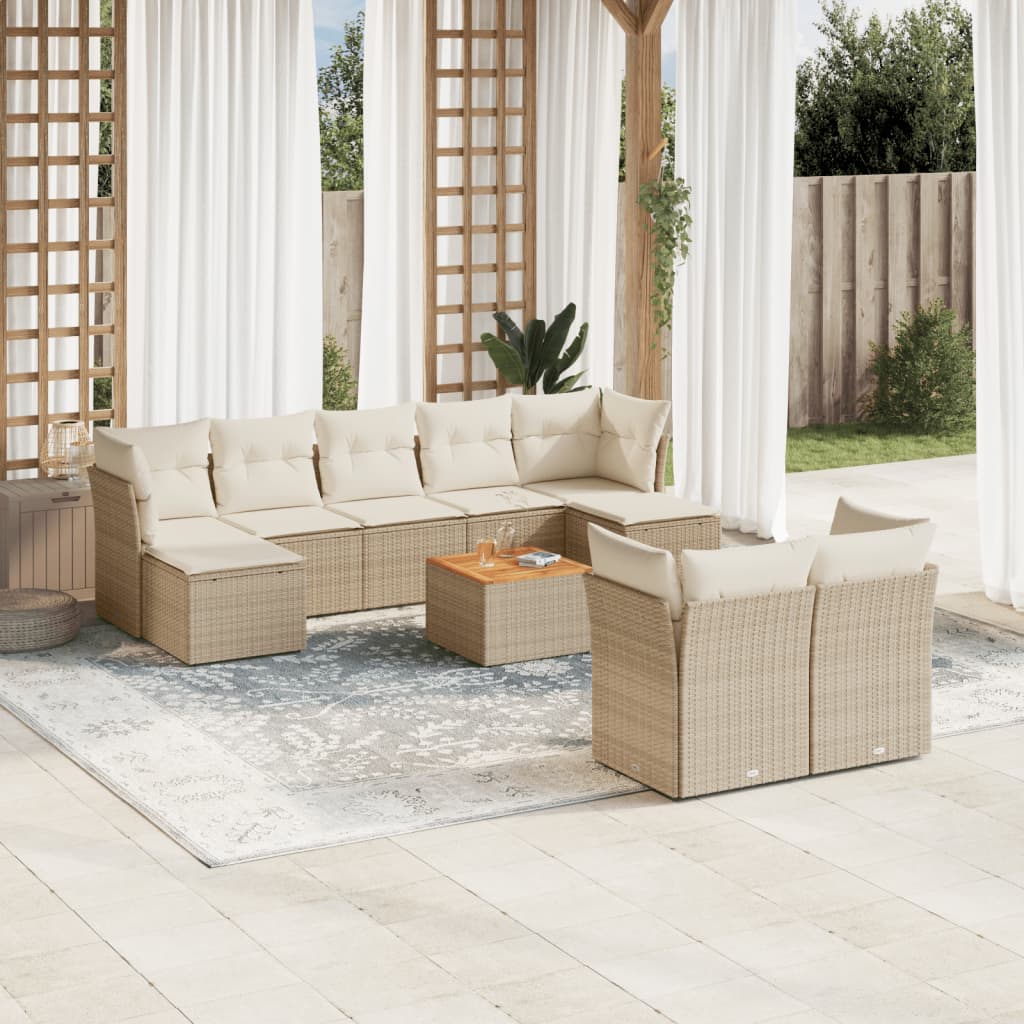 10-tlg. Garten-Sofagarnitur mit Kissen Schwarz Poly Rattan