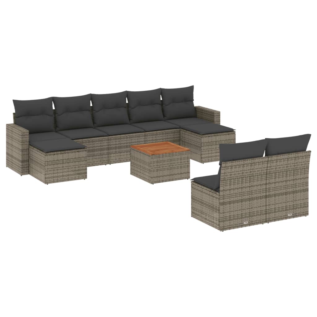 10-tlg. Garten-Sofagarnitur mit Kissen Schwarz Poly Rattan