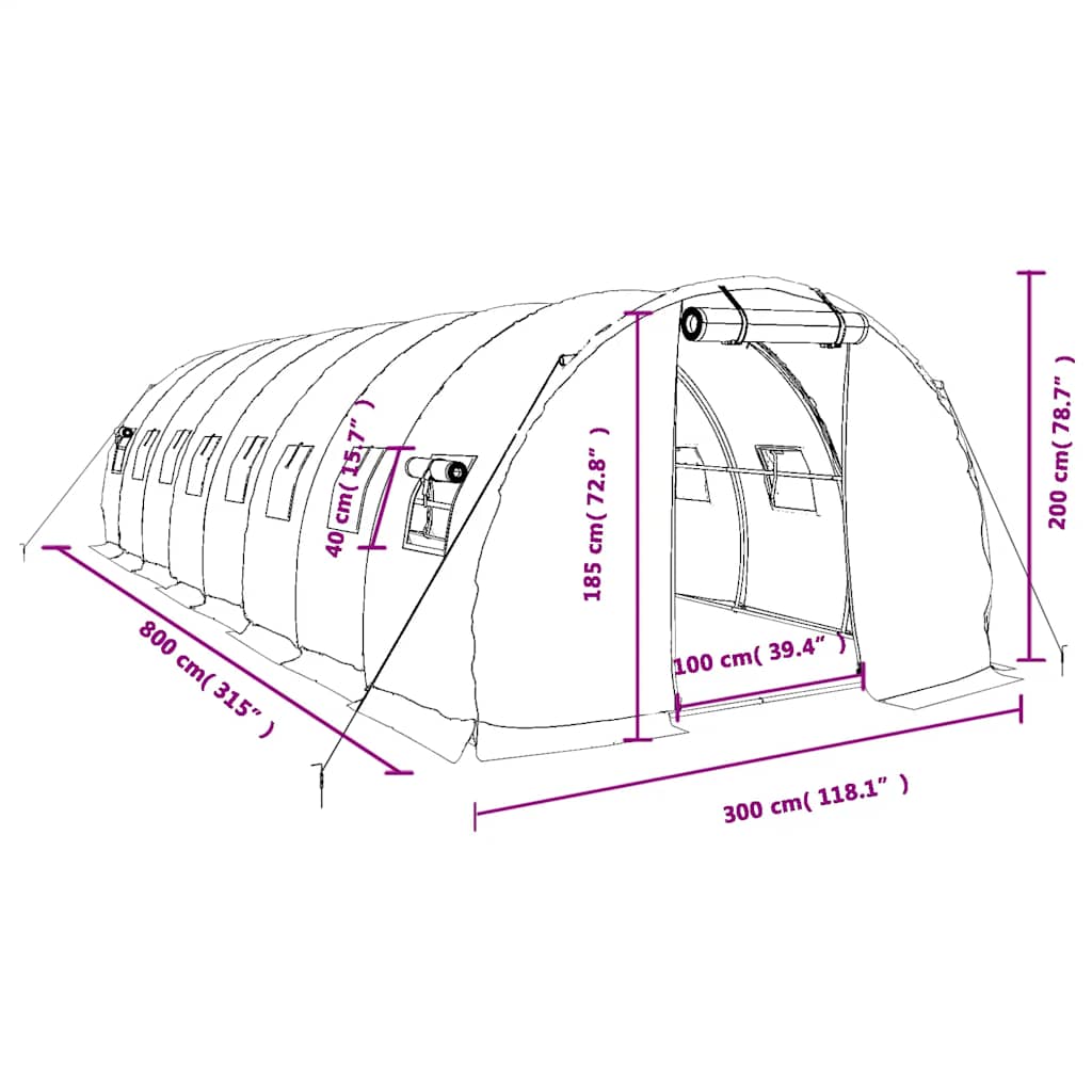 Gewächshaus mit Stahlrahmen Grün 48 m² 16x3x2 m