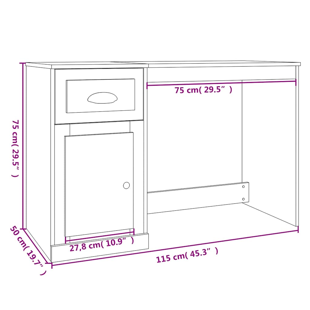Schreibtisch mit Schublade Weiß 115x50x75 cm Holzwerkstoff