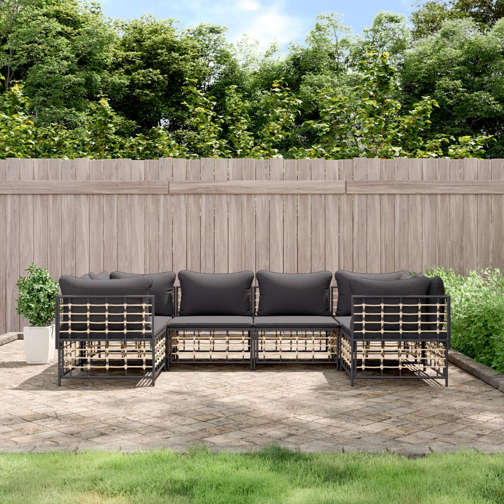 7-tlg. Garten-Lounge-Set mit Kissen Anthrazit Poly Rattan