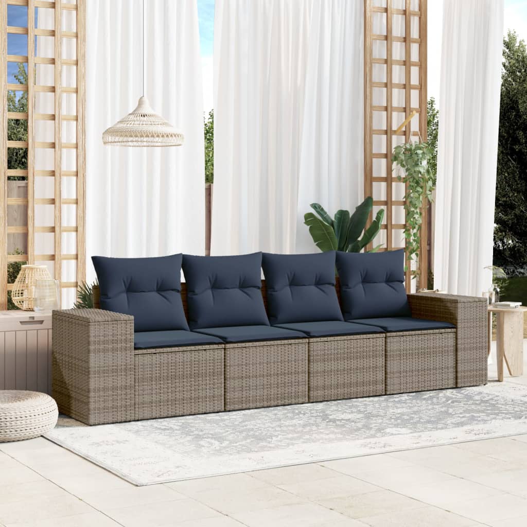 4-teiliges Gartensofa-Set mit Kissen, schwarzes Polyrattan