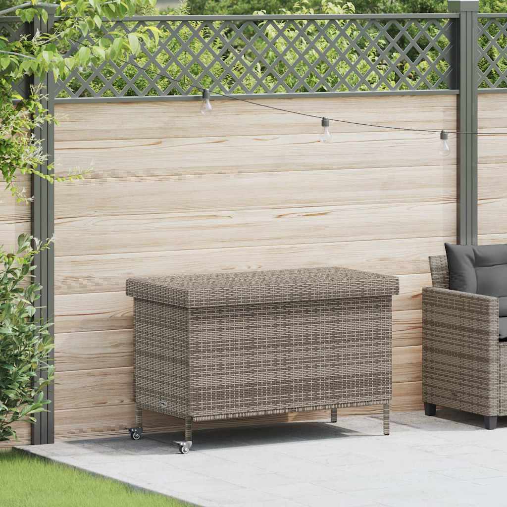 Gartentruhe mit Rollen Schwarz 110x55x73 cm Poly Rattan