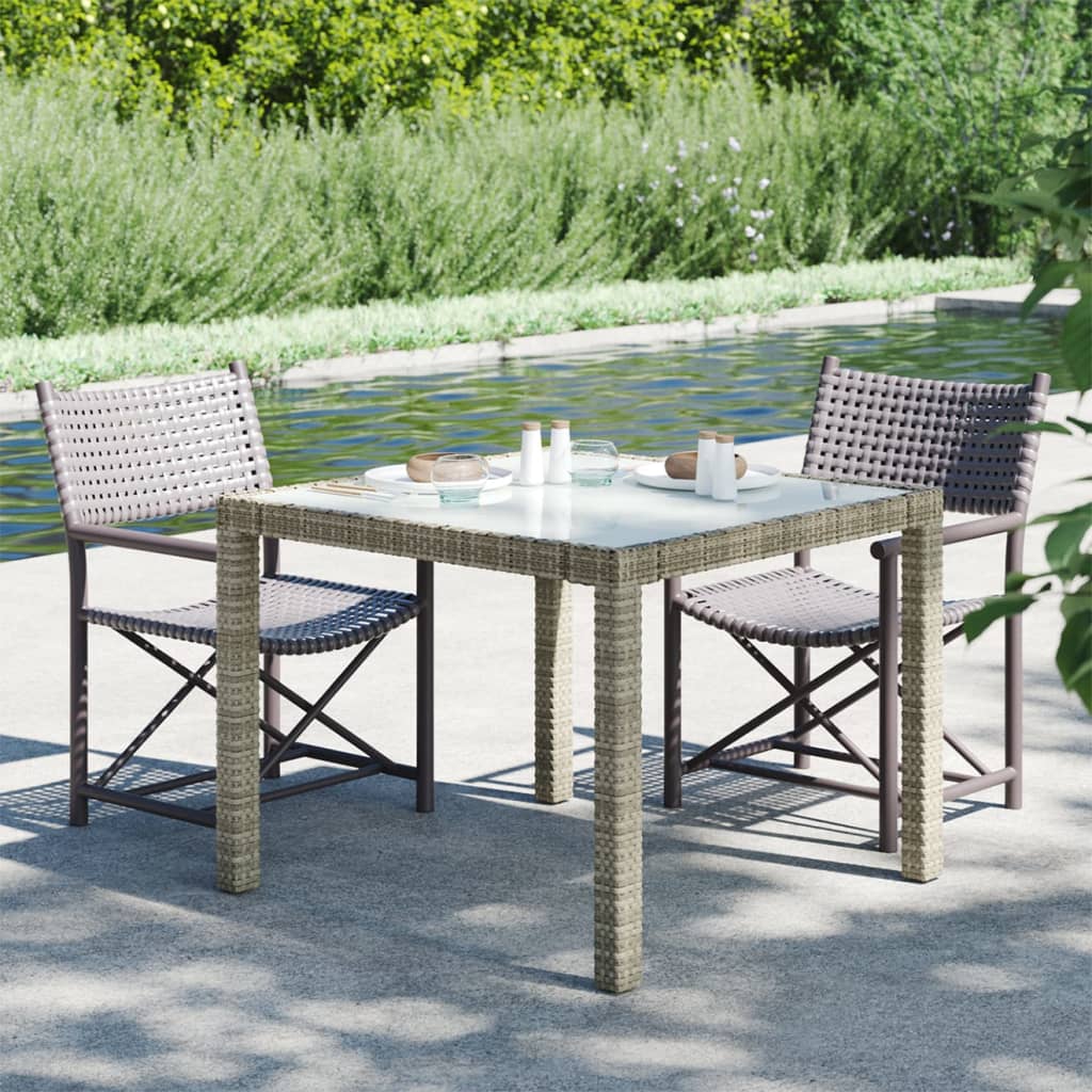 Gartentisch 150x90x75 cm Hartglas und Poly Rattan Grau