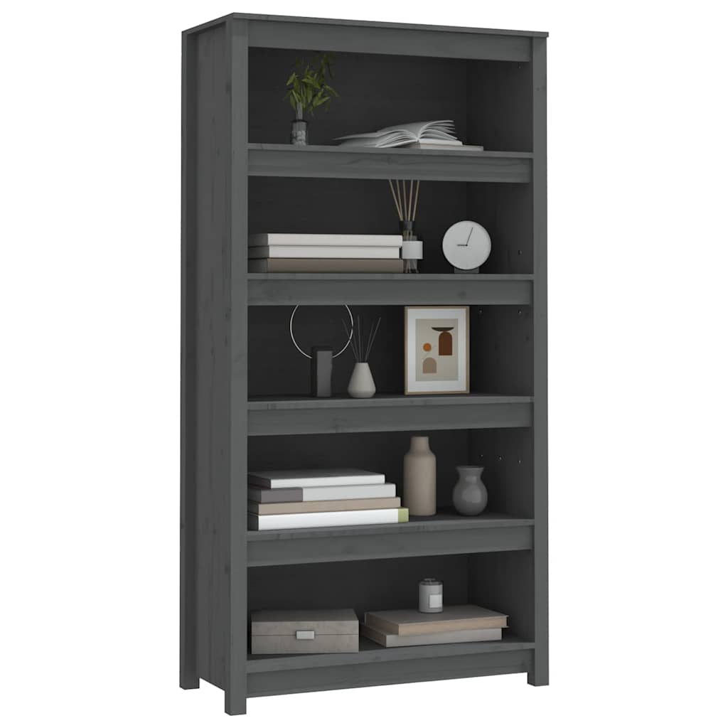 Bücherregal Grau 80x35x68 cm Massivholz Kiefer
