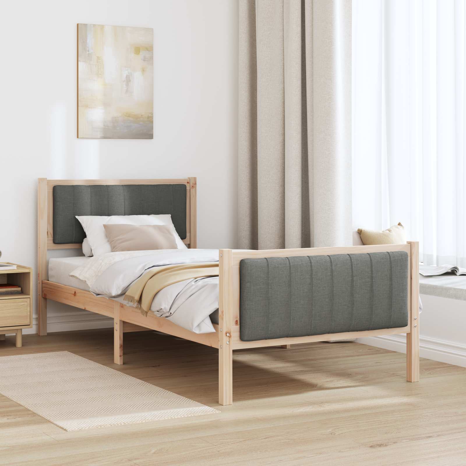 Bettgestell Braun und hellgrau 200 x 200 cm Massivholz Kiefer