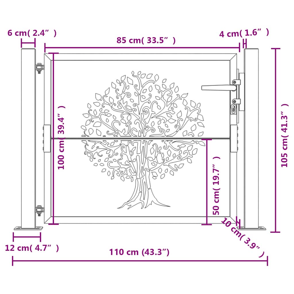 Gartentor Anthrazit 100x75 cm Stahl Baum-Design