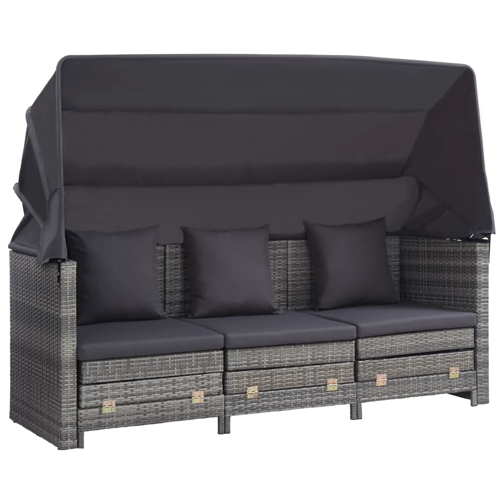 Ausziehbares 3-Sitzer-Schlafsofa mit Dach Poly Rattan Schwarz