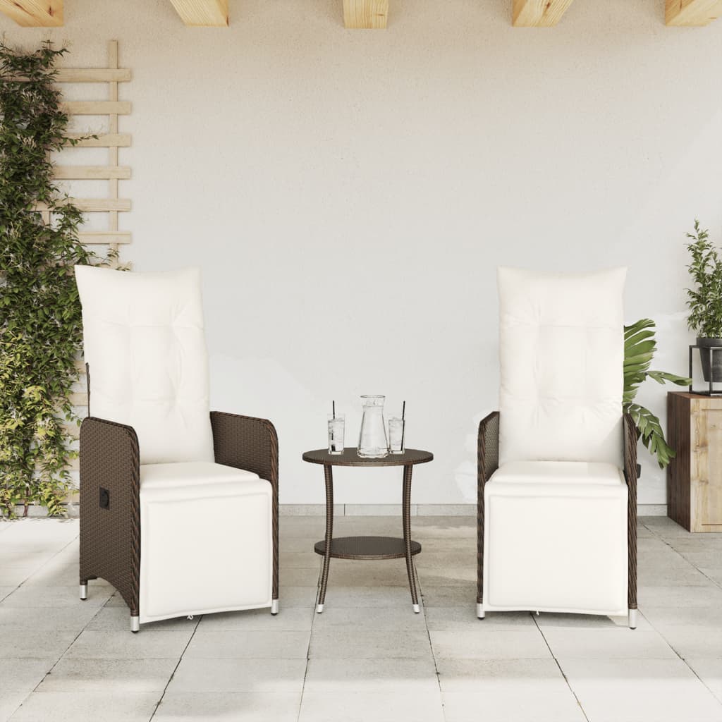 Gartensessel Verstellbar mit Kissen Schwarz Poly Rattan