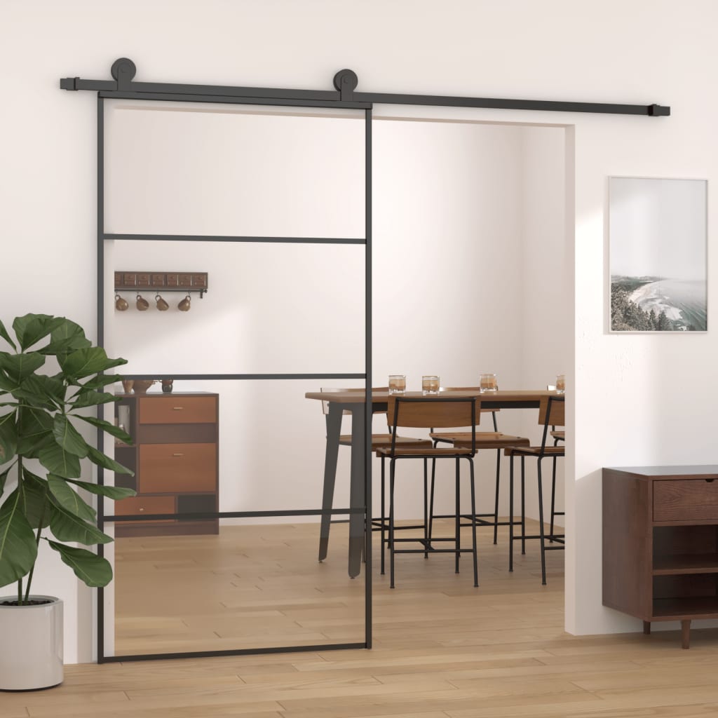 Schiebetür Aluminium und ESG Glas 90x205 cm Schwarz